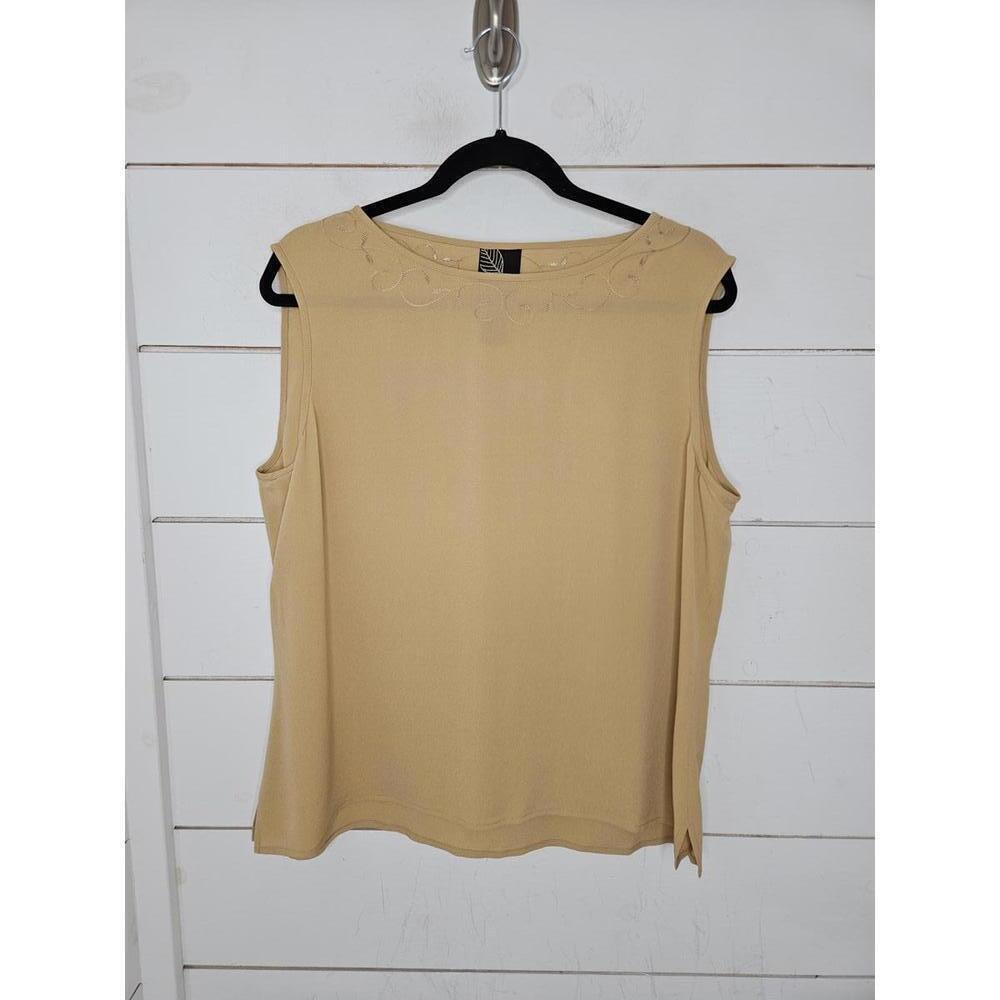 Vintage 90s Dana B and Karen size 14 Tan embroidered silk sleeveless blouse